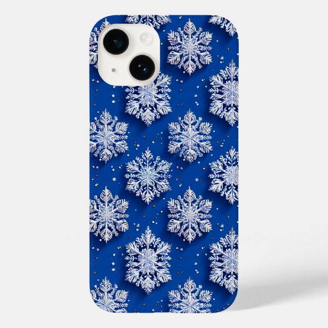 Blue 3d Schneeflocken Case-Mate iPhone 14 Hülle (Rückseite)