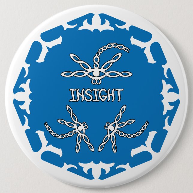 Blue, 3rd Eye Chakra "Insight" Dragonfly White BG Button (Vorderseite)