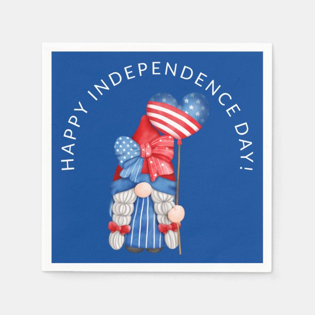 Blue 4. Juli Gnome Independence Day Party Serviette (Vorderseite)