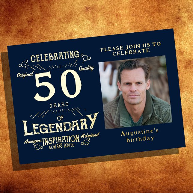 Blue 50. Geburtstag Vintag Gold Folieneinladung (Von Creator hochgeladen)