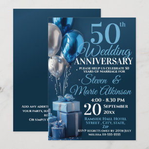 Blue 50 th Wedding Anniversary Ballon Geschenke Einladung