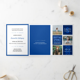 Blue 5-Foto Fun Boxes Abschluss Dreifach Gefaltete Einladung