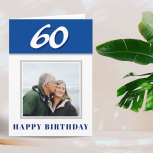 Blue 60. Geburtstag Custom Foto Personalisiert Karte