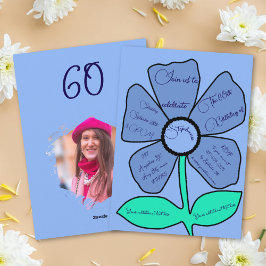 Blue 60. Geburtstag Simple Doodle Blume Einladung