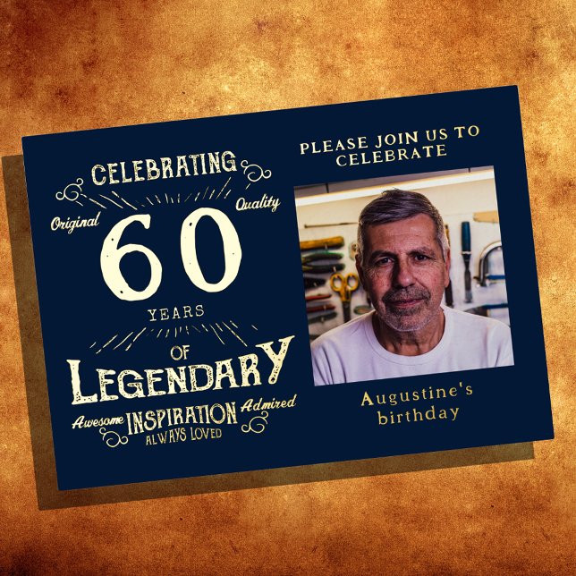 Blue 60. Geburtstag Vintag Gold Folieneinladung (Von Creator hochgeladen)