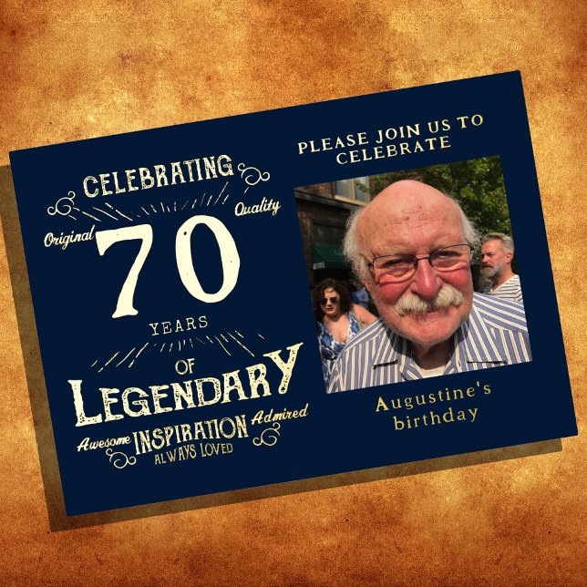 Blue 70. Geburtstag Vintag Gold Folieneinladung (Von Creator hochgeladen)