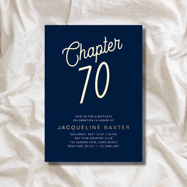 Blue 70 th Birthday Gold Script Kapitel 70 Party Folieneinladung (Von Creator hochgeladen)