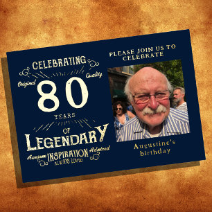 Blue 80. Geburtstag Vintag Gold Folieneinladung