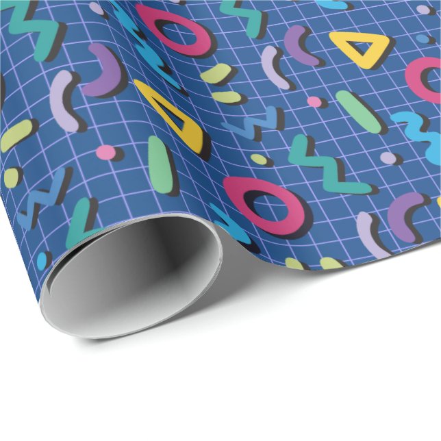Blue 80er Memphis Pattern Geschenkpapier (Rolleneckpunkt)