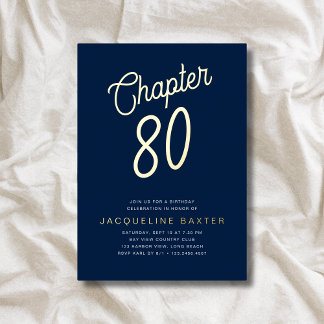 Blue 80th Birthday Gold Script Kapitel 80 Party Folieneinladung