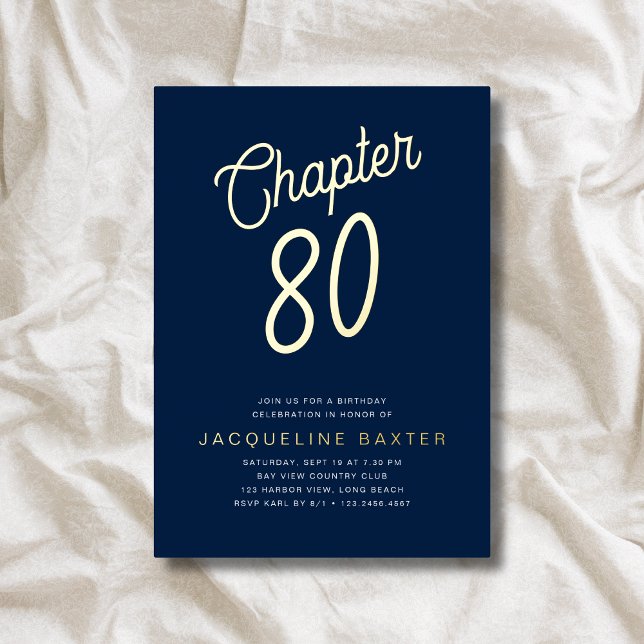 Blue 80th Birthday Gold Script Kapitel 80 Party Folieneinladung (Von Creator hochgeladen)