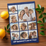 Blue 9 Foto Square Collage - mit Script white Geschirrtuch<br><div class="desc">Für dieses Design können Sie quadratische oder selbstständige Fotos verwenden. Verwenden Sie acht quadratische Fotos,  um ein einzigartiges und persönliches Geschenk zu schaffen. Wenn Sie die Bilder anpassen müssen,  klicken Sie auf das Werkzeug anpassen,  um Änderungen vorzunehmen.</div>