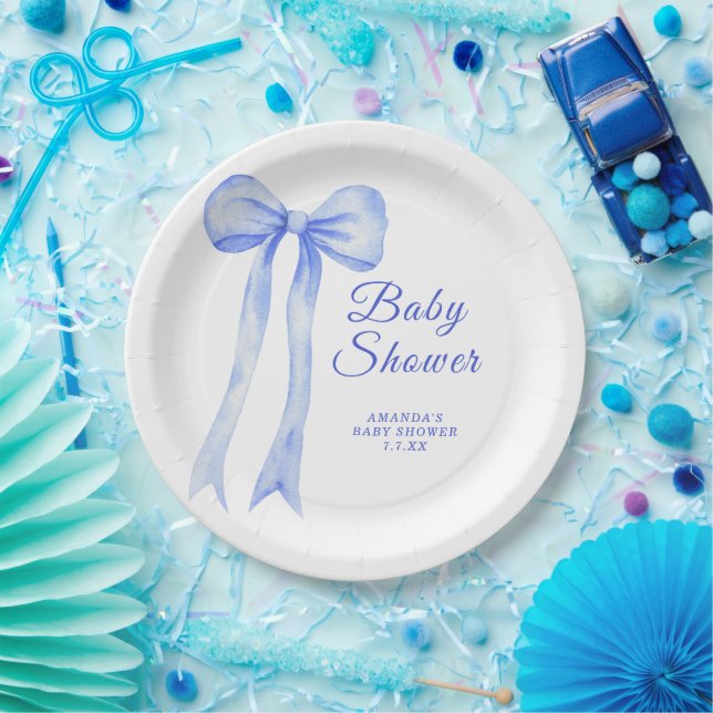Blue a Bow Es ist eine Boy Baby Dusche Pappteller (Party)