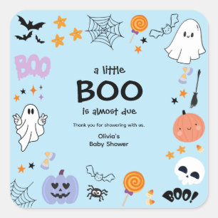Blue A Little Boo Halloween Baby Dusche Danke Quadratischer Aufkleber