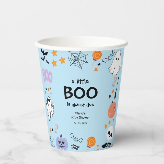 Blue A Little Boo Niedlich Ghost Halloween Kinderd Pappbecher (Vorderseite)