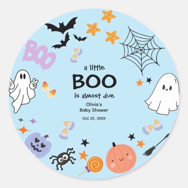 Blue A Little Boo Niedlich Ghost Halloween Kinderd Runder Aufkleber (Vorderseite)