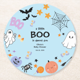 Blue A Little Boo Niedlich Ghost Halloween Kinderd Runder Pappuntersetzer