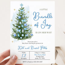 Blue A Little Bundle Joy Christmas Baby Shower