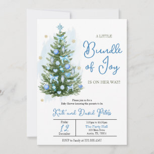 Blue A Little Bundle Joy Christmas Baby Shower Einladung