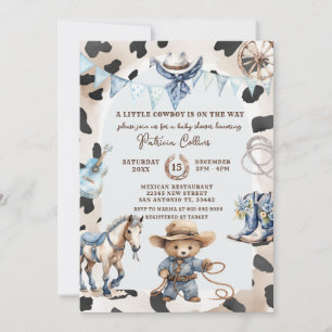 Blue A Little Cowboy Country Western Babydusche Einladung