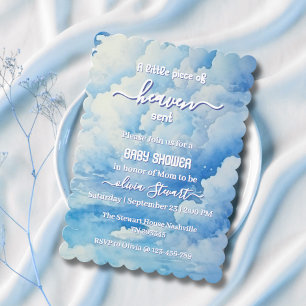 Blue A Little Piece of Heaven Sent Baby Shower Inv Einladung