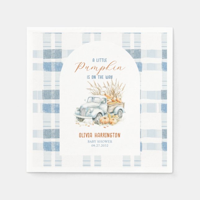 Blue A Little Pumpkin Truck Boy Baby Shower Serviette (Vorderseite)