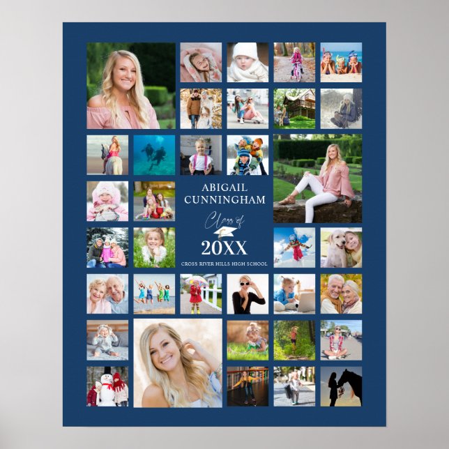 Blue Abschluss 35 Foto Collage Class Year Poster (Vorne)