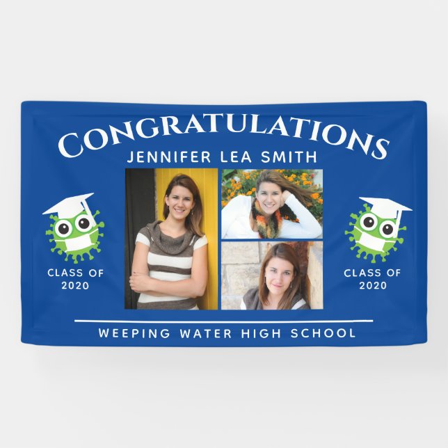 Blue Abschluss Banner Personalisiert Senior Fotos (Horizontal)