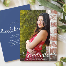 Blue Abschluss Foto Calligraphy Hearts Modern Ankündigung