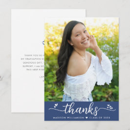 Blue Abschluss Foto Modernes, elegantes Script Her Dankeskarte