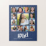 Blue Abschluss K-12 FotoCollage Modern kühl<br><div class="desc">Seien Sie stolz, freuen Sie sich und zeigen Sie diesen Meilenstein Ihres Lieblingsgrades. Dieses elegante, einfache, moderne, personalisierte High School Abschluss K - 12 Foto Collage Puzzle für einen wahren Schatz, den Sie immer schätzen werden. Ein lustiges, spielerisches visuelle von fett, grafisch, weiß Typografie, zusammen mit ihrem Namen, Klassenjahr, Schule...</div>