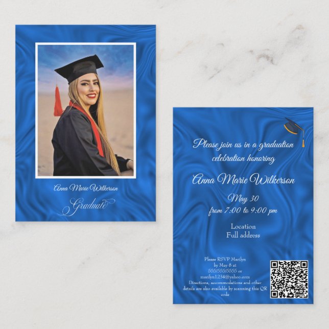 Blue Abstract Graduation Party Invitation Begleitkarte (Vorne/Hinten)