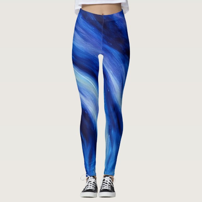 Blue Abstrakt Art Water Flow Leggings (Vorderseite)