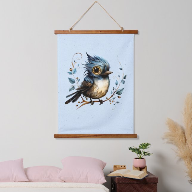 Blue Abstrakt Bluebird Wandteppich Mit Holzrahmen (Schlafzimmer)