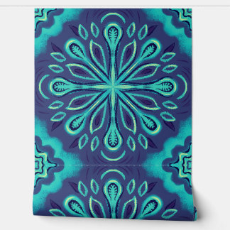 Blue Abstrakt Blume Boho Tapete