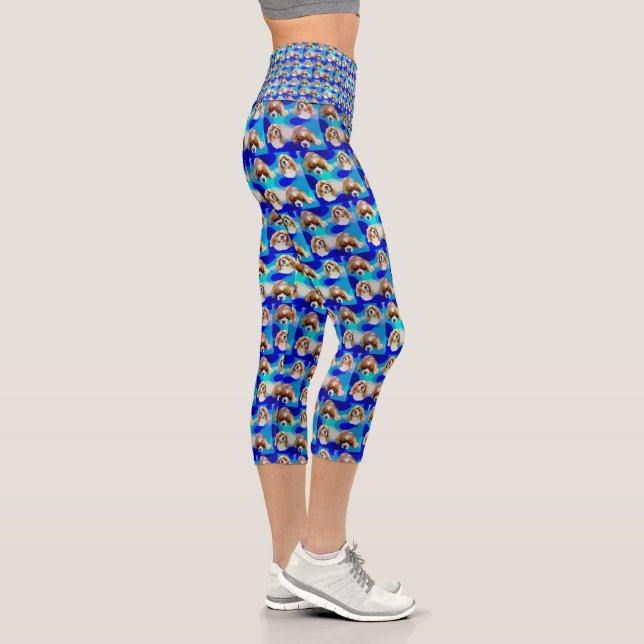 Blue Abstrakt Cavalier spanel Design, Capri Leggings (Rechts)
