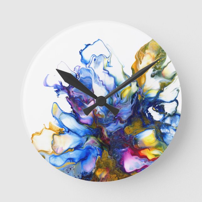 Blue Abstrakt Fluid Art Agate Runde Wanduhr (Vorderseite)