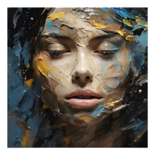 Blue Abstrakt Girl Face Fotodruck
