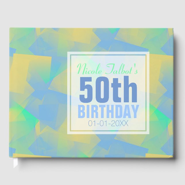 Blue Abstrakt pastel 50. Geburtstag Gästebuch (Vorderseite)