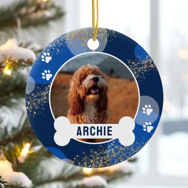 Blue Abstrakt Paw Print Pet Foto Keramik Ornament (Von Creator hochgeladen)