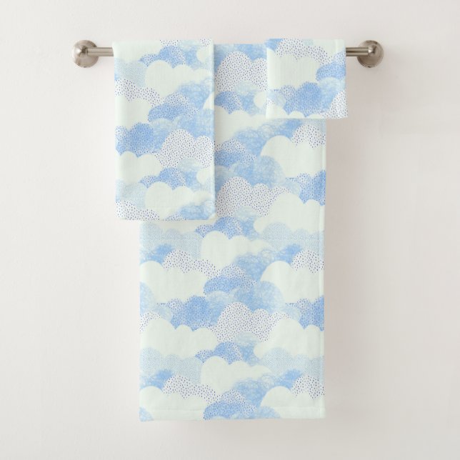 Blue Abstrakt Rain Cloud Sky Gemustert Badhandtuch Set (Insitu)