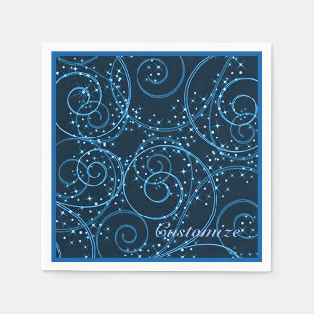 Blue Abstrakt Twinkling Stars Swirl Napkins Serviette (Vorderseite)