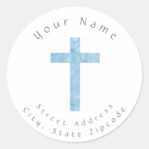 "Blue Abstrakt Watercolor Cross"-Adressetikett Runder Aufkleber