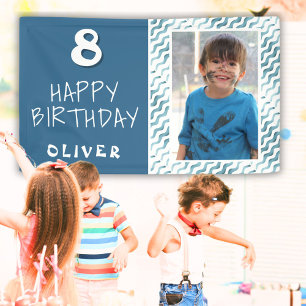 Blue Abstrakt Wave Boy Foto Happy Birthday Banner