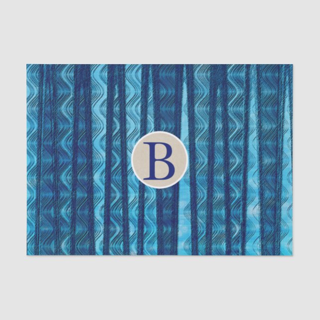 Blue Abstrakt Waves Vintag Beach Monogram Seidenpapier (Vorderseite)