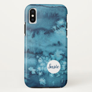 Blue abstrakte Aquarelltelefon-Gehäuse mit Namen Case-Mate iPhone Hülle