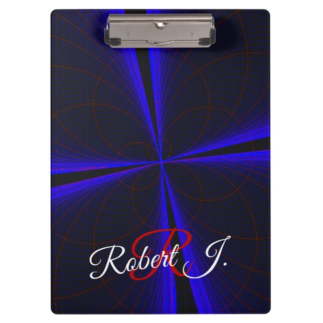 Blue Accent Clover Leaf Geometric Clipboard Klemmbrett (Vorderseite)