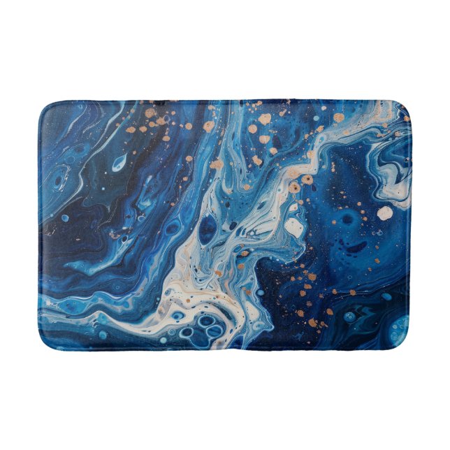Blue Acrylic Pour Graphic Hübsch Ocean Water Lake Badematte (Vorderseite)