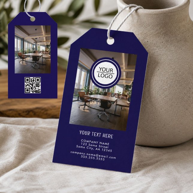 Blue Add Logo Custom Text QR Code Company Foto Geschenkanhänger (Von Creator hochgeladen)