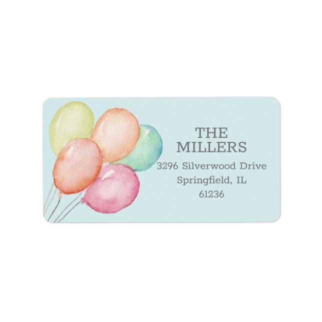 Blue Address Watercolor Balloons Adressaufkleber (Vorne)